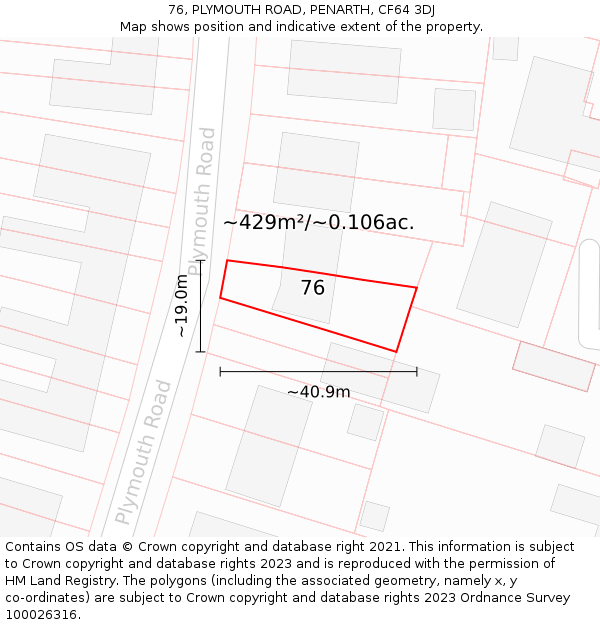 76, PLYMOUTH ROAD, PENARTH, CF64 3DJ: Plot and title map