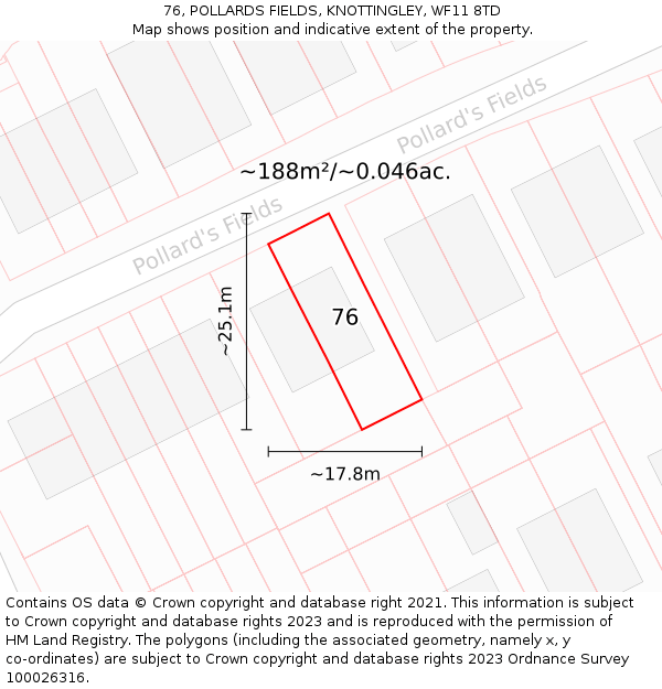 76, POLLARDS FIELDS, KNOTTINGLEY, WF11 8TD: Plot and title map