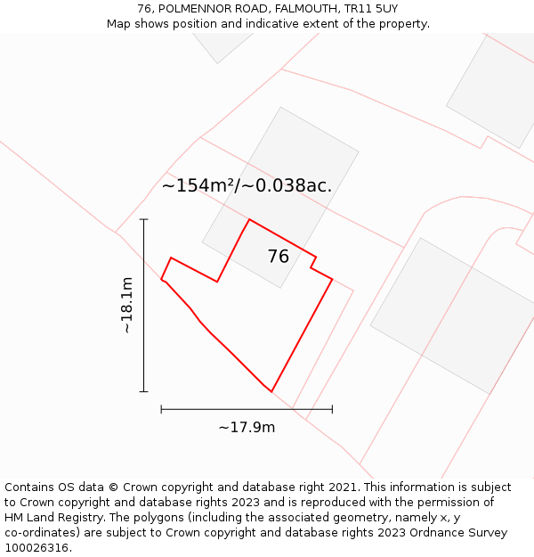 76, POLMENNOR ROAD, FALMOUTH, TR11 5UY: Plot and title map