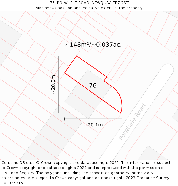 76, POLWHELE ROAD, NEWQUAY, TR7 2SZ: Plot and title map