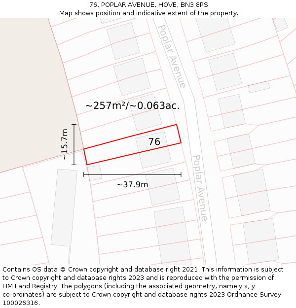 76, POPLAR AVENUE, HOVE, BN3 8PS: Plot and title map