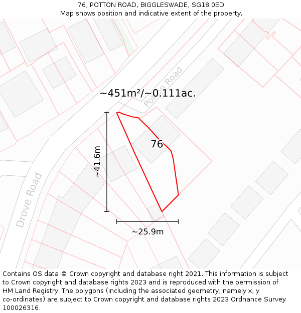 76, POTTON ROAD, BIGGLESWADE, SG18 0ED: Plot and title map