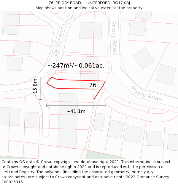 76, PRIORY ROAD, HUNGERFORD, RG17 0AJ: Plot and title map