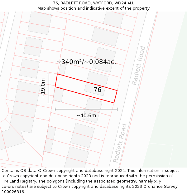 76, RADLETT ROAD, WATFORD, WD24 4LL: Plot and title map