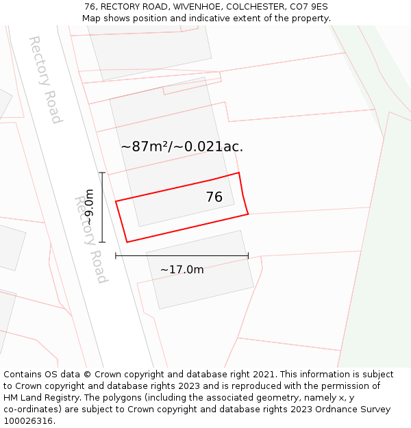 76, RECTORY ROAD, WIVENHOE, COLCHESTER, CO7 9ES: Plot and title map