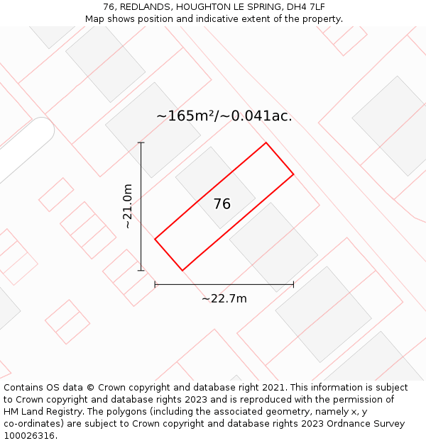 76, REDLANDS, HOUGHTON LE SPRING, DH4 7LF: Plot and title map