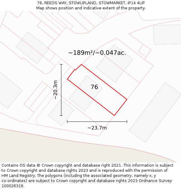 76, REEDS WAY, STOWUPLAND, STOWMARKET, IP14 4UP: Plot and title map