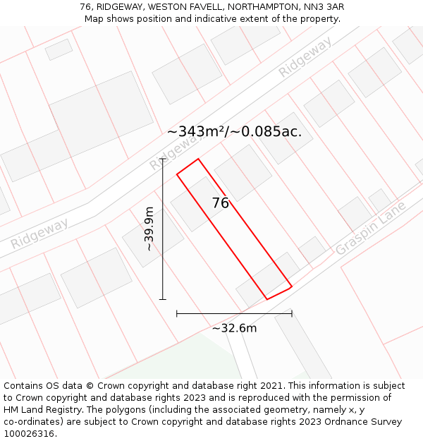 76, RIDGEWAY, WESTON FAVELL, NORTHAMPTON, NN3 3AR: Plot and title map