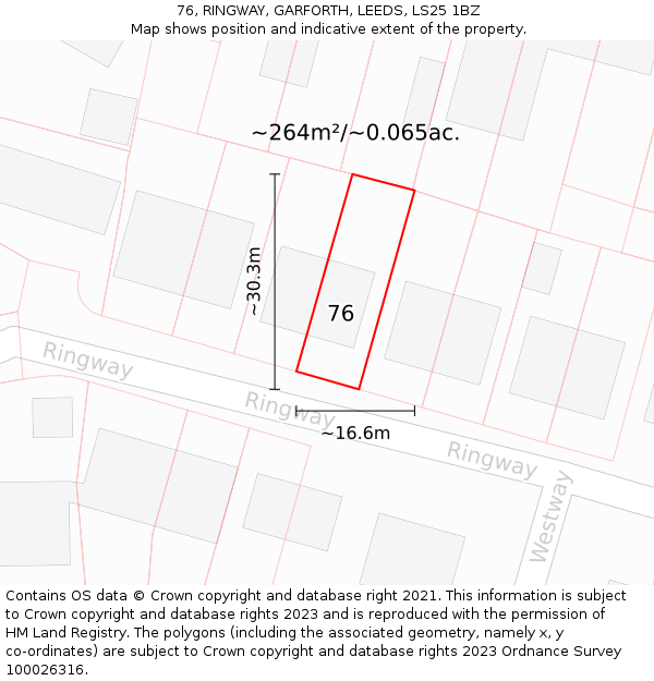 76, RINGWAY, GARFORTH, LEEDS, LS25 1BZ: Plot and title map