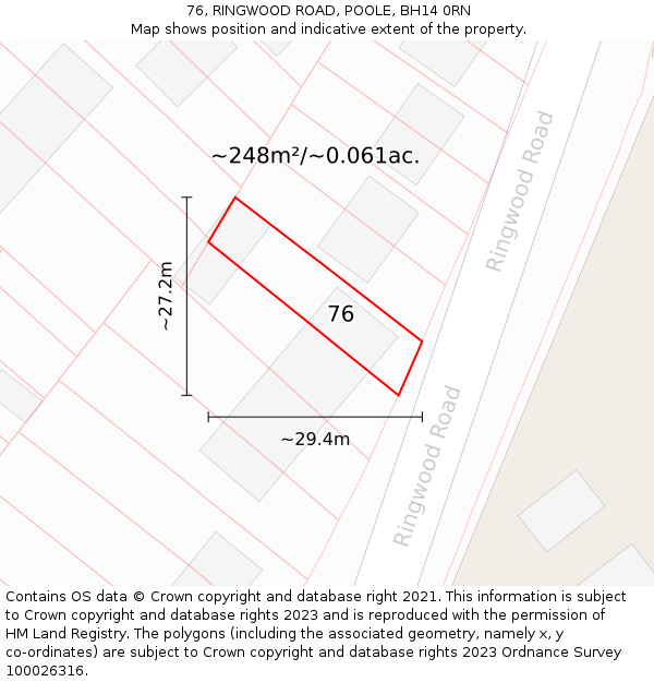 76, RINGWOOD ROAD, POOLE, BH14 0RN: Plot and title map