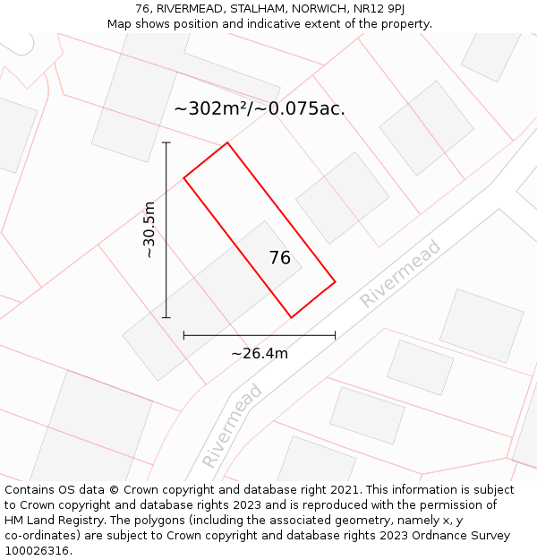 76, RIVERMEAD, STALHAM, NORWICH, NR12 9PJ: Plot and title map