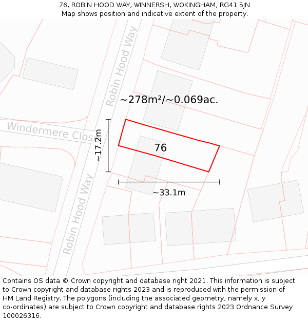 76, ROBIN HOOD WAY, WINNERSH, WOKINGHAM, RG41 5JN: Plot and title map