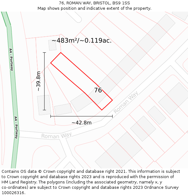 76, ROMAN WAY, BRISTOL, BS9 1SS: Plot and title map