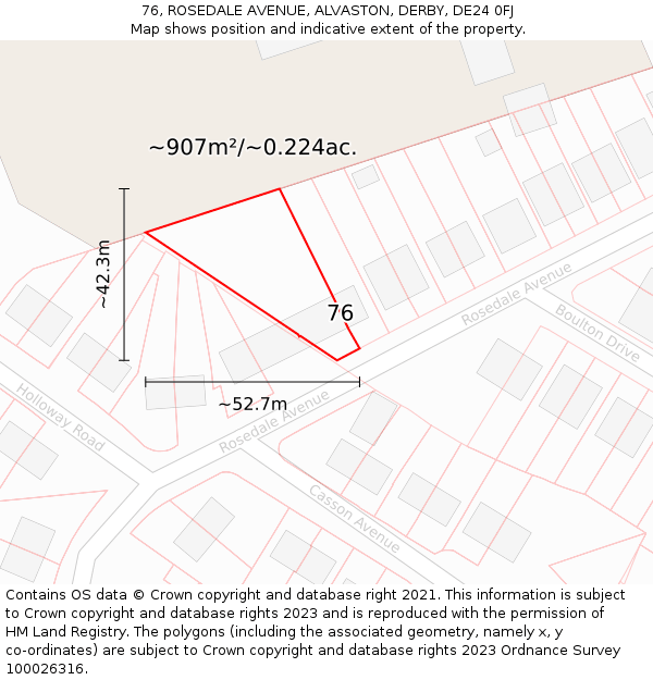 76, ROSEDALE AVENUE, ALVASTON, DERBY, DE24 0FJ: Plot and title map