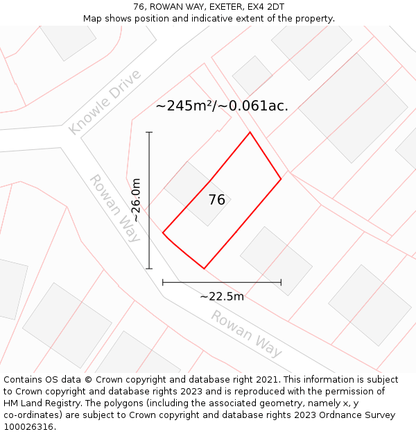 76, ROWAN WAY, EXETER, EX4 2DT: Plot and title map