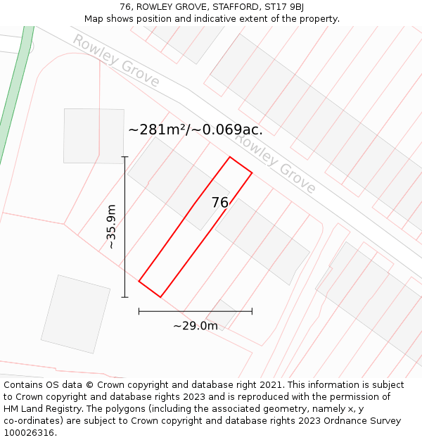 76, ROWLEY GROVE, STAFFORD, ST17 9BJ: Plot and title map