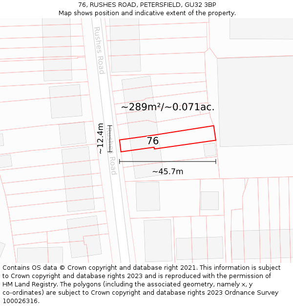 76, RUSHES ROAD, PETERSFIELD, GU32 3BP: Plot and title map