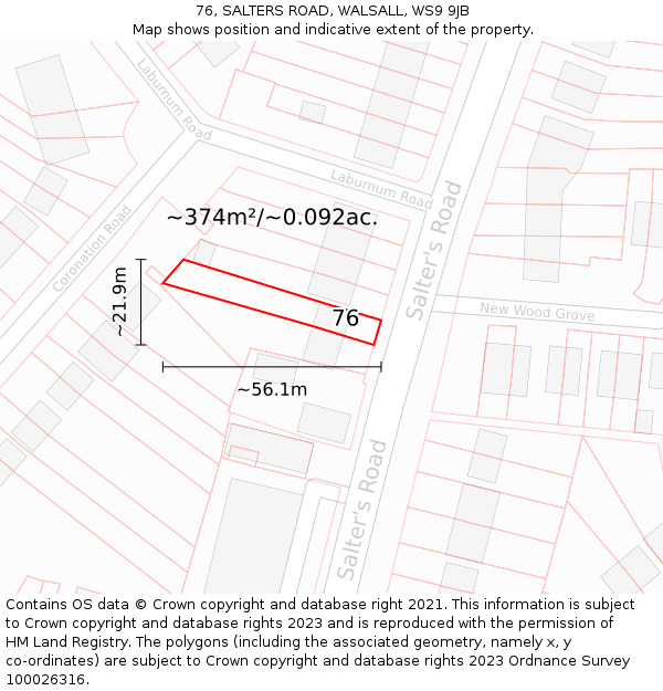 76, SALTERS ROAD, WALSALL, WS9 9JB: Plot and title map