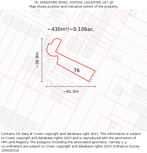 76, SANDFORD ROAD, SYSTON, LEICESTER, LE7 2JY: Plot and title map
