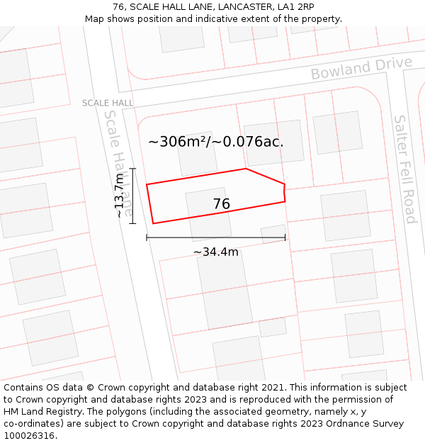 76, SCALE HALL LANE, LANCASTER, LA1 2RP: Plot and title map