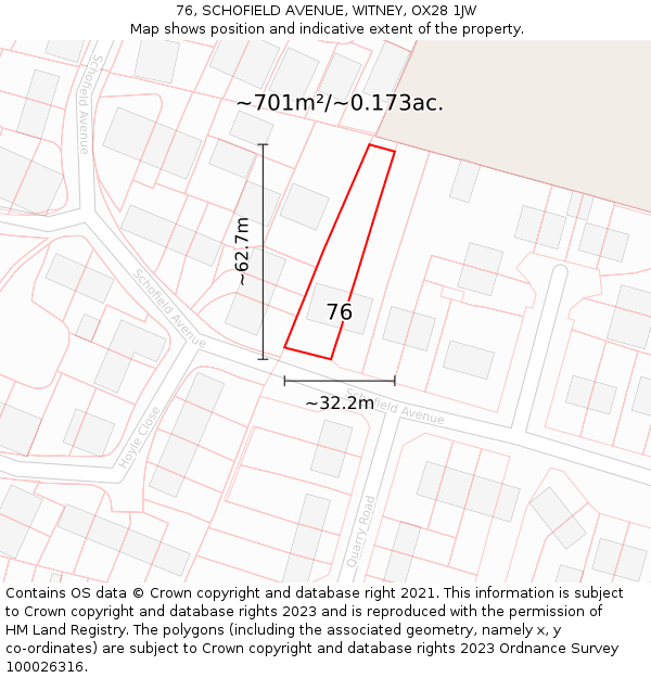 76, SCHOFIELD AVENUE, WITNEY, OX28 1JW: Plot and title map