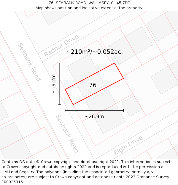 76, SEABANK ROAD, WALLASEY, CH45 7PG: Plot and title map