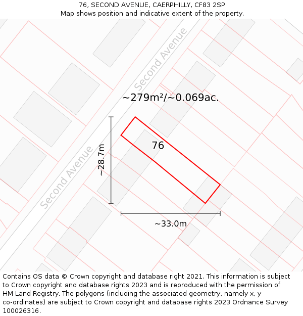 76, SECOND AVENUE, CAERPHILLY, CF83 2SP: Plot and title map