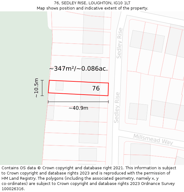 76, SEDLEY RISE, LOUGHTON, IG10 1LT: Plot and title map