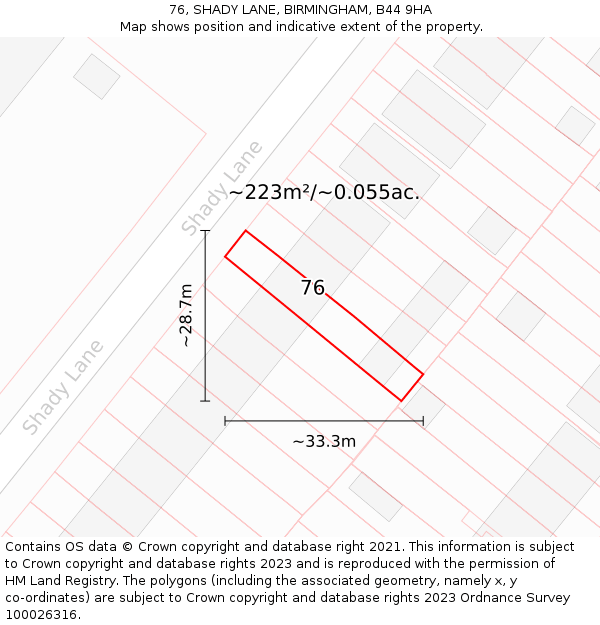 76, SHADY LANE, BIRMINGHAM, B44 9HA: Plot and title map