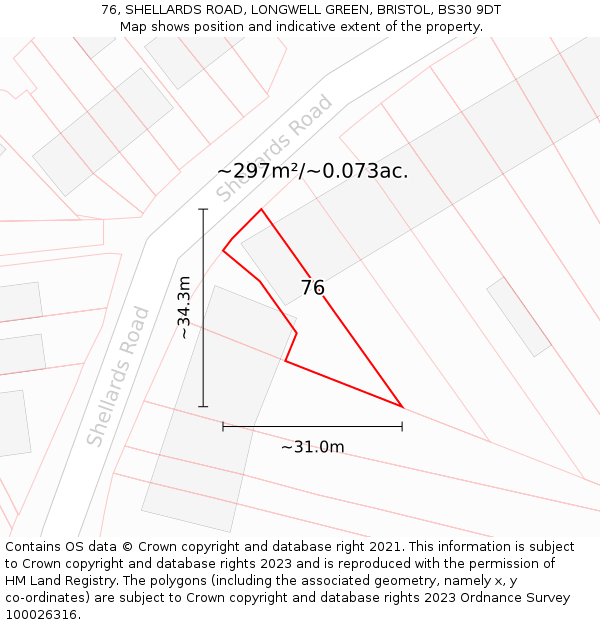 76, SHELLARDS ROAD, LONGWELL GREEN, BRISTOL, BS30 9DT: Plot and title map