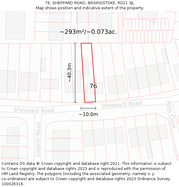 76, SHEPPARD ROAD, BASINGSTOKE, RG21 3JL: Plot and title map