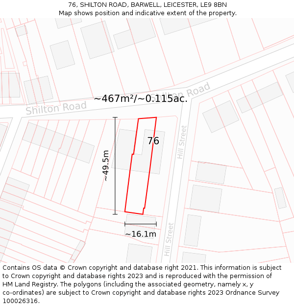 76, SHILTON ROAD, BARWELL, LEICESTER, LE9 8BN: Plot and title map