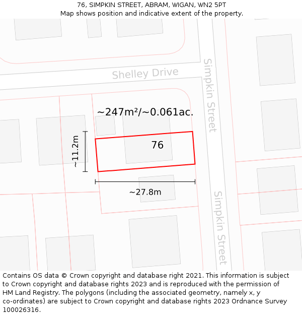 76, SIMPKIN STREET, ABRAM, WIGAN, WN2 5PT: Plot and title map