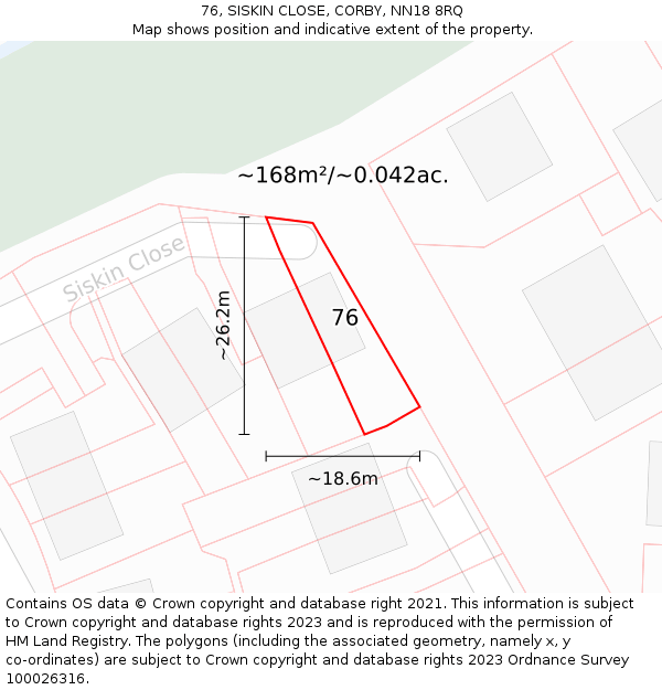 76, SISKIN CLOSE, CORBY, NN18 8RQ: Plot and title map