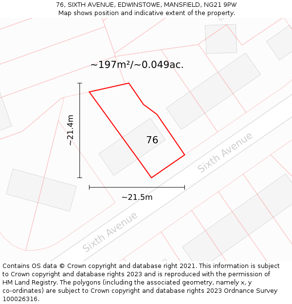 76, SIXTH AVENUE, EDWINSTOWE, MANSFIELD, NG21 9PW: Plot and title map