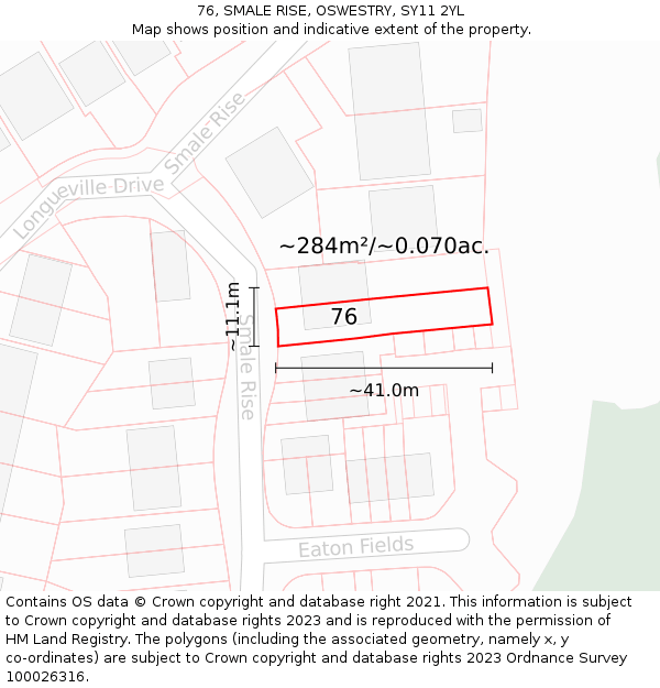 76, SMALE RISE, OSWESTRY, SY11 2YL: Plot and title map