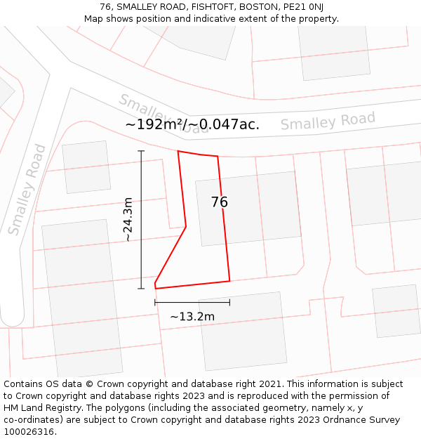 76, SMALLEY ROAD, FISHTOFT, BOSTON, PE21 0NJ: Plot and title map