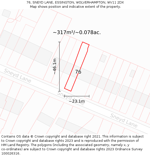 76, SNEYD LANE, ESSINGTON, WOLVERHAMPTON, WV11 2DX: Plot and title map