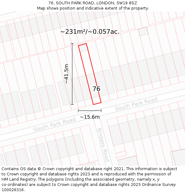 76, SOUTH PARK ROAD, LONDON, SW19 8SZ: Plot and title map