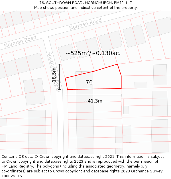 76, SOUTHDOWN ROAD, HORNCHURCH, RM11 1LZ: Plot and title map