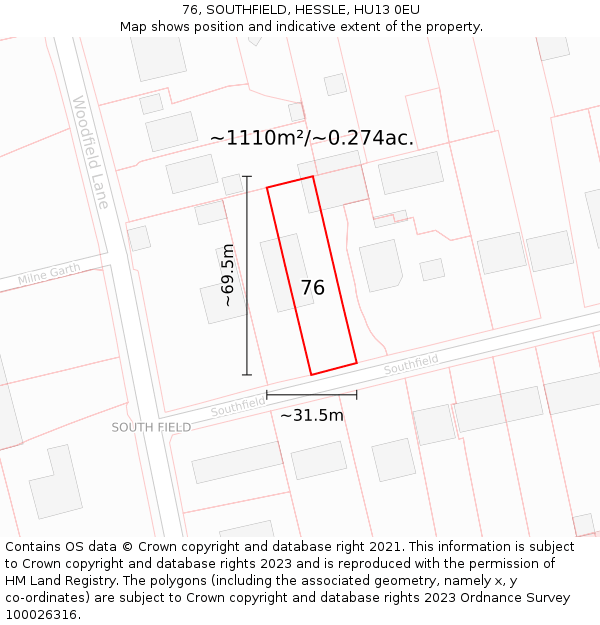 76, SOUTHFIELD, HESSLE, HU13 0EU: Plot and title map