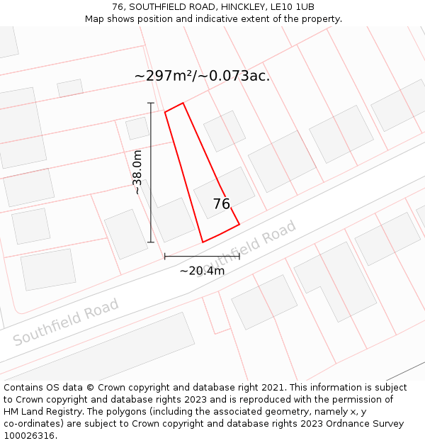 76, SOUTHFIELD ROAD, HINCKLEY, LE10 1UB: Plot and title map