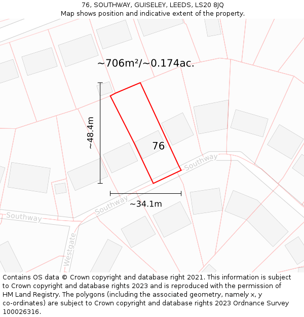 76, SOUTHWAY, GUISELEY, LEEDS, LS20 8JQ: Plot and title map