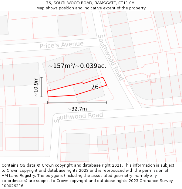 76, SOUTHWOOD ROAD, RAMSGATE, CT11 0AL: Plot and title map