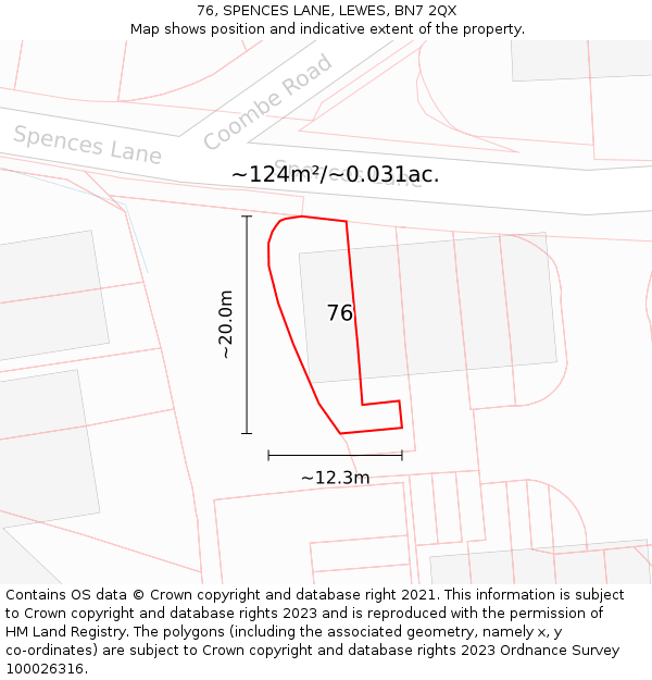 76, SPENCES LANE, LEWES, BN7 2QX: Plot and title map