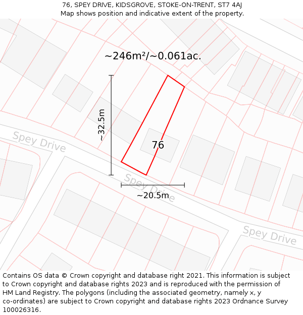 76, SPEY DRIVE, KIDSGROVE, STOKE-ON-TRENT, ST7 4AJ: Plot and title map