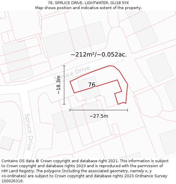 76, SPRUCE DRIVE, LIGHTWATER, GU18 5YX: Plot and title map