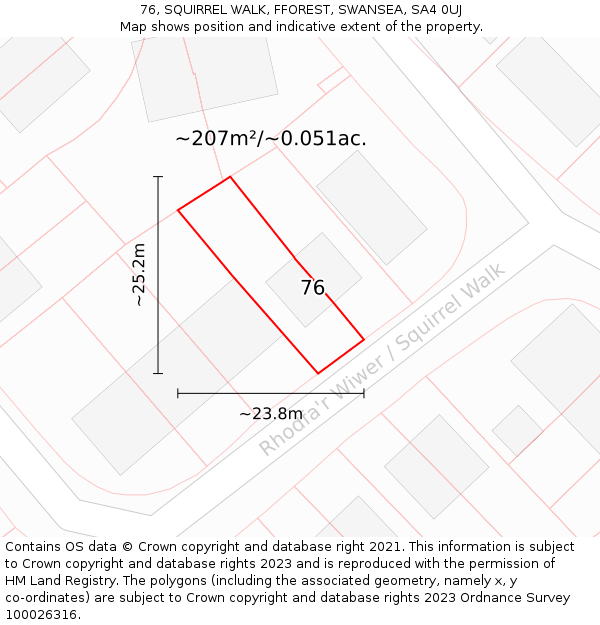 76, SQUIRREL WALK, FFOREST, SWANSEA, SA4 0UJ: Plot and title map