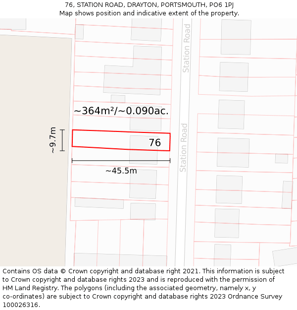 76, STATION ROAD, DRAYTON, PORTSMOUTH, PO6 1PJ: Plot and title map