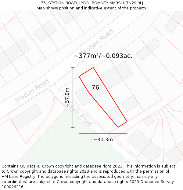 76, STATION ROAD, LYDD, ROMNEY MARSH, TN29 9LJ: Plot and title map